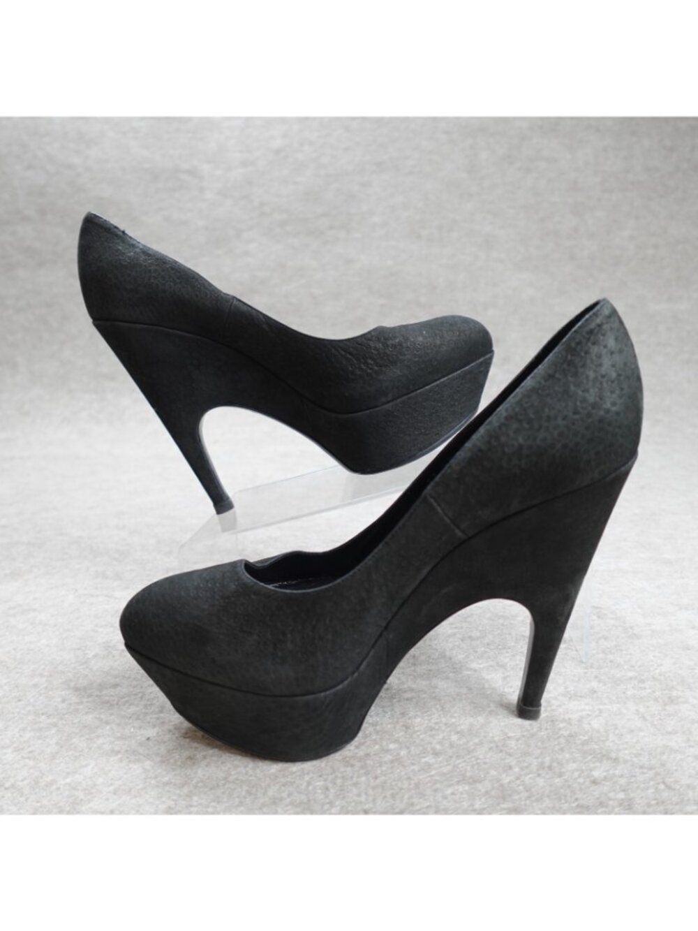 YSL Womens Pumps 7.5 Black Aliama Lizard Emboss Yves Saint Laurent Made in Italy - Picture 6 of 10
